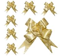 Pull Bows 30MM Printed Plain Bows for Birthday Wedding Gift Wrapping Hampers Poly Ribbon Bows Car Decoration (Gold, 10)