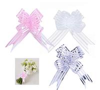 Pull Bows 50mm 30 Packs Large Organza Pulled Bows for Gift Wrapping Wedding Car Decoration Christmas Flower Gift Wrapping with Ribbon for Wedding Gift Baskets Silver Pink White