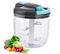 Pull & Chop Food Processor, Portable Multi-Function Manual Food Processors & Hand Chopper/Mixer/Blender for Veggies, Ginger, Fruits, Nuts, Herbs 9OOml(Blue)