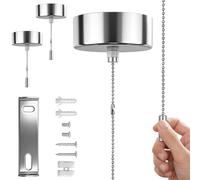 Pull Cord Light Switch Bathroom Ceiling 2PCS, Lights Cord Pulls String Handle with 150CM Chain, Ceiling Mounted Chrome Chain Silver Kit for Pull Light Pendant, for Bathroom Bedrooms Living Rooms