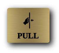 Pull door sign indicating that the door should be opened by pulling. Sign - 11.5x9.5cm Brushed Aluminium