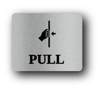 Pull door sign indicating that the door should be opened by pulling. Sign - 11.5x9.5cm Brushed Aluminium