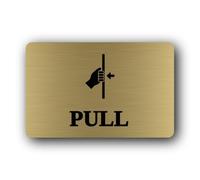 Pull door sign indicating that the door should be opened by pulling. Sign - 14.0x9.0cm Brushed Aluminium