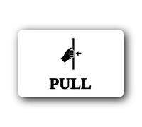 Pull door sign indicating that the door should be opened by pulling. Sign - 14.0x9.0cm Brushed Aluminium