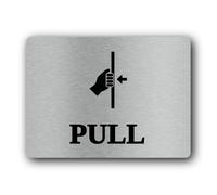 Pull door sign indicating that the door should be opened by pulling. Sign - 19.4x14.3cm Brushed Aluminium
