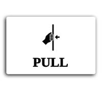 Pull door sign indicating that the door should be opened by pulling. Sign - 29.0x19.0cm Brushed Aluminium
