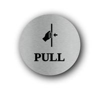 Pull door sign indicating that the door should be opened by pulling. Sign - 9.5x9.5cm Brushed Aluminium