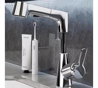 Pull Down Bathroom Faucet with Sprayer 360° Swivel Sink Mixer Tap 2 Function Lift Design Modern Silver Finish Easy Installation High Quality Water Flow