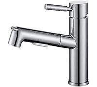 Pull Down Bathroom Sink Faucet Dual Function Shower Mixer Kitchen & Tap Black Chrome Finish Modern Design Easy Installation Stylish Practical (Chrome)
