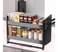 Pull Down Cabinet Organizer | Heavy Duty 2 Tier Wall Drop Down Shelf | Inner Space Saving Cabinet Pull Down Shelving System
