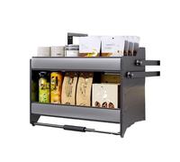 Pull Down Cabinet Organizer, Heavy-Duty Lifting Basket 2 Tier, Load Bearing 15kg for Wall Cabinet Storage in Kitchen, Bar, Cafe