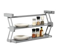 Pull Down Cabinet Shelf 2 Tier Carbon Steel Foldable Under Cabinet Organizer 10kg Load Capacity Kitchen Rack for Spice Dish Food Prep & Tableware(Silver,60cm)