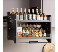 Pull Down Cabinet Shelving System for Kitchen Storage, Adjustable Upper Shelf for Kitchen Bar or Cafe Organization