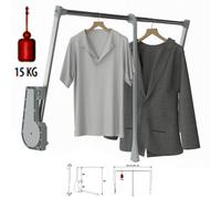 Pull Down Clothes Rail For Wardrobe Clothes Hanging Rail Lift - Soft Close - 15Kg - 750-1150mm - Grey By Decoranddecor
