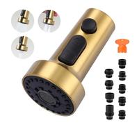 Pull Down Faucet Head Replacement: 3-Function Kitchen Faucet Head with 9 Adapters - Brushed Gold Kitchen Sink Spray Replacement Compatible with Moen, Delta, American Standard Faucets