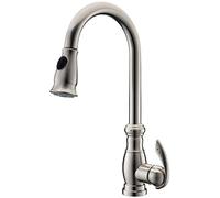 Pull Down Kitchen Faucet 360° Rotation Flexible Kitchen Sink Faucet with Pull Out 2-Mode Sprayer Brass Deck Mounted Kitchen Hot and Cold Mixer Tap, Single Handle,Brushed