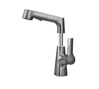 Pull-Down Kitchen Faucet, 360° Swivel Sink Mixer, Splash-Proof Hot & Cold Water Tap, Bathroom Lavatory Faucet with Adjustable Sprayer (Gray)