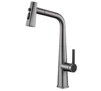 Pull Down Kitchen Faucet 360° Swivel Sink with 3 Function Out Sprayer Brass Mixer Tap Single Handle Hole Deck Mounted,Brushed Gold (Gray)
