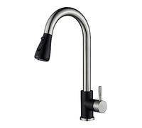 Pull-Down Kitchen Faucet, Brushed Black, 2-in-1 Hot & Cold Water Mixer, Retractable Bathroom Sink Tap, Stream & Spray Head, Modern Design, Easy Installation