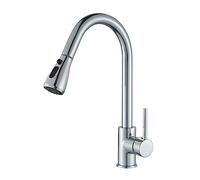Pull-Down Kitchen Faucet, Chrome Finish, Adjustable Bathroom Sink Mixer Tap, Hot & Cold Water, Dual Spray Function, Deck-Mounted, Modern Design for Home & Kitchen