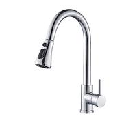 Pull-Down Kitchen Faucet, Chrome Finish, Deck-Mounted Bathroom Sink Mixer, Hot & Cold Water Tap, Adjustable Spray Head, Modern Design, Easy Installation, and Stylish