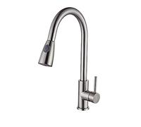 Pull-Down Kitchen Faucet, Deck-Mounted Bathroom Sink Mixer Tap, Hot & Cold Water Mixer with Stream & Spray Head, Adjustable, Nickel Finish, Modern Design