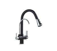 Pull-Down Kitchen Faucet, Dual Handle, Hot & Cold Water, Easy Install, Black & Chrome, Pure Water Tap, Modern Design for Home & Kitchen