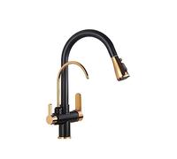 Pull-Down Kitchen Faucet, Dual Handle, Hot & Cold Water, Easy Install, Black & Gold, Pure Water Tap, Modern Design, Kitchen Sink Mixer