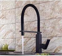 Pull Down Kitchen Faucet Square Brass Mixer Sink Faucets Out Tap with Aerator Universal Flexibility Single Handle,Orb (Color : Nero)