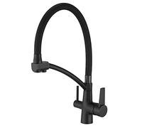 Pull Down Kitchen Faucet with Filtered Water Outlet - 360° Swivel Brass Dual Handle Hot and Cold Mixer Tap(Black)