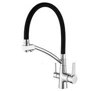Pull Down Kitchen Faucet with Filtered Water Outlet - 360° Swivel Brass Dual Handle Hot and Cold Mixer Tap(Silver)