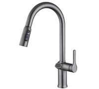 Pull Down Kitchen Faucet with High Arc Gooseneck Single Handle Stainless Steel Mixer Tap Modern Gray Design for Sink Adjustable Sprayer for Easy Washing