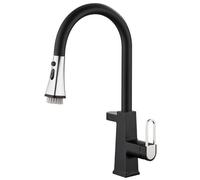 Pull Down Kitchen Faucet with LED Digital Display Solid Brass High Arc Swivel Kitchen Sink Faucet with Pull Out 3 Modes Sprayer, Single Handle Hot and Cold Kitchen Mixer Tap,Black