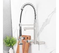 Pull Down Kitchen Mixer Tap Brushed Gooseneck Double Lever Kitchen Spray Tap Stainless Steel,Brushed