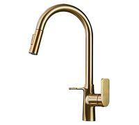 Pull Down Kitchen Sink Faucet Multi-Functional Kitchen Hot and Cold Mixer Tap with Pull Out Sprayer Brass 360° Rotation Kitchen Tap with Double Hook, Single Handle,Brushed Gold