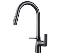 Pull Down Kitchen Sink Faucet Multi-Functional Kitchen Hot and Cold Mixer Tap with Pull Out Sprayer Brass 360° Rotation Kitchen Tap with Double Hook, Single Handle,Gun Grey