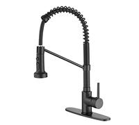 Pull Down Kitchen Sink Stainless Steel Spring Kitchen Faucet with Dual Function Sprayer, Single Handle Hot and Cold Water Mixer Tap with Deck Plate,Black(Nero)