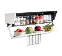 Pull Down Shelf for Kitchen Upper Cabinet, Seasoning Basket Under the Hanging Cabinet, Folding 2 Tier Saves Space Multi-Purpose Under Cabinet Storage Shelves with Handle