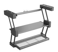 Pull Down Shelf Organizer, Metal Storage Basket, Space Saving 2-Tier Spice Rack, Folding Shelf for Kitchen and Pantry,Easy Access and Organization