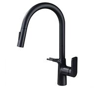 Pull Down Sink Faucet Multifunctional Kitchen Hot and Cold Mixer Tap with Pull-Out Syringe Brass 360°Rotation Double Hook Kitchen Tap Single Handle Gun Grey (Black)