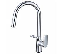 Pull Down Sink Faucet Multifunctional Kitchen Hot and Cold Mixer Tap with Pull-Out Syringe Brass 360°Rotation Double Hook Kitchen Tap Single Handle Gun Grey (Chrome)