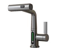Pull Down Sprayer Bathroom Faucet Modern Basin Vanity Tap with Spray Head Stylish Grey Faucet for Bathroom Sinks High Arc Waterfall Design Easy Installation