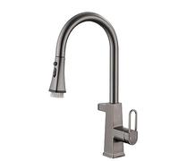 Pull Down Sprayer Faucet Brass Bar Sink Mixer Tap Single Handle Pull Out Kitchen Faucet with Magnetic Docking Head Modern Gray Design Easy Installation