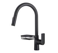 Pull Down Sprayer Kitchen Faucet, 2 Function Pull Out Spray Head, Brass Kitchen Mixer Taps with Sponge Holder,Matte Black(Brushed Black) LWX