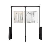 Pull-Down Wardrobe Rail Adjustable Lifting Storage Rack Space-Saving Clothes Hanger System with Double Damping 20 Kg Load Capacity (Black 510-650mm)