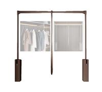 Pull-down Wardrobe Rod, Telescopic Rail, Adjustable Width, Hydraulic Cushion Storage System, Reset, Space-saving, Load Capacity 25 Kg(Brown,510-660mm)