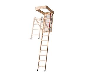 Pull Down Wooden Loft Ladder/Timber Deluxe 3-Section Attic Ladder with Insulated Hatch, Made in Denmark with Wood Supporting Responsible Forestry FCS C022300 1150mm x 575mm