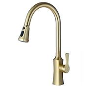 Pull Faucet, 2 Function Spray Head, 360° Rotation, Hot & Cold Brass Kitchen Mixer Tap, Deck Mounted, Gunmetal Gray, Modern Design for Kitchen Sink (Brushed Gold)