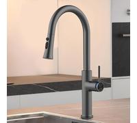 Pull Faucet with 3 Sprayer Modes, Hot & Cold Water Tap for Sink, Single Handle, Black Finish, Modern Style (Gray)