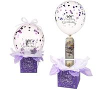 Pull Money Balloon Box for Cash Gift, Funny Happy Birthday Surprise Set with Balloons, Ribbon, Holder - Surprising Birthday Money Box Pull Out Gifts for Girlfriend, Wife (Purple)